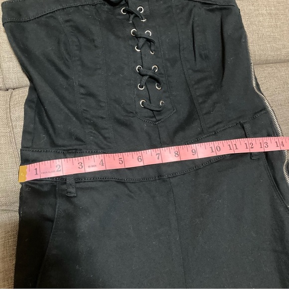 Venus Black Strapless Lace Up Distressed Denim Jumpsuit XS - Picture 10 of 12